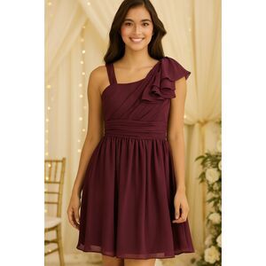 LightInTheBox Dress Womens 12 Purple One Shoulder Ruffle Chiffon Wedding Prom